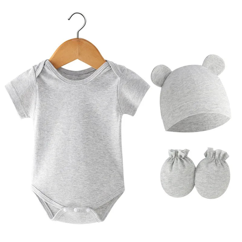 3 Teile/satz Neugeborenen Geburt Set 2024 Frühling Sommer Baby Body Baumwolle Baby Hut Handschuhe Weiche Baby Strampler Infant Zeug 0 bis 3 monate.