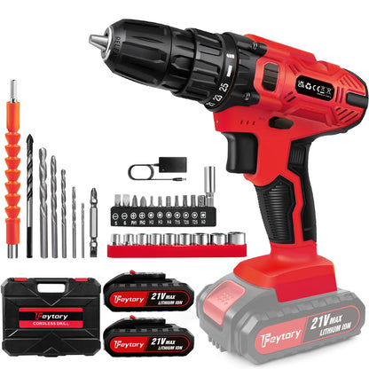 BRIEFNESS 21 V Akku-Bohrschrauber, 45 Nm, Elektroschrauber, Schnellspannbohrfutter, 2 Gänge, Geschwindigkeit, kabelloses Power-Treiber-Set mit Tragebox