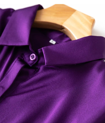 Tajiyane Damen-Langarmshirt aus 93 % Maulbeerseide, 7 % Elasthan, 19 Momme, Satin-Seidenknöpfe, Oberteil, Bluse, Büroarbeit, Chemise Femme