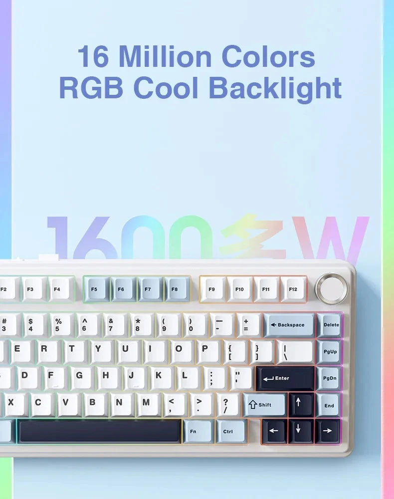 AULA F75 2.4G Wireless/Bluetooth/Wired Gaming Mechanical Keyboard RGB Customized 75% Layout OEM Profile Gasket Structure.