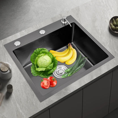 Küchenspüle aus Edelstahl mit integrierter Einzelschüssel, mit Rohr und Seifenspender