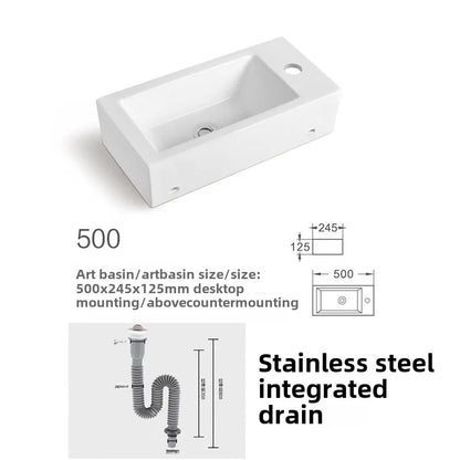 Kompaktes, an der Wand montiertes Keramikwaschbecken – kleines quadratisches Waschbecken, platzsparendes Design für Badezimmer, Balkon oder Waschtisch