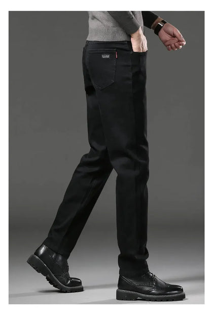 Men's Black Straight Leg Jeans Casual Elastic Business Pants High Waist Slim Fit Long Trousers New 2025 Gray Color.