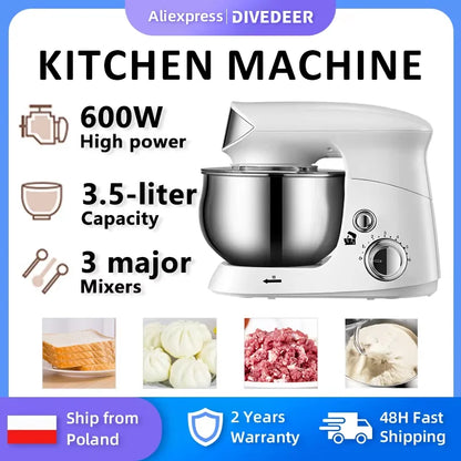 DIVEDEER Multifunctional Chef 3.5L Dough Kneading Machine Fully Automatic Household Electric Egg Beater Baby Food Processor.