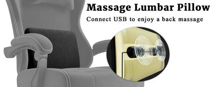 Ergonomischer Gaming-Stuhl, elektronischer Gaming-Stuhl mit Massage-Lendenwirbelstütze und Fußpedalen, Computerstuhl aus Stoff