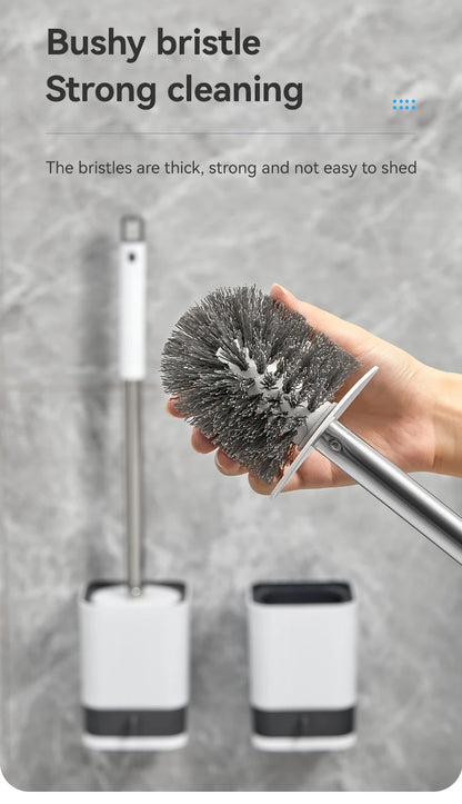 WORTHBUY Wandmontierte Toilettenbürste aus Kunststoff mit langem Griff und Halter, stanzfreie WC-Toilettenreinigungsbürste, Badezimmerzubehör