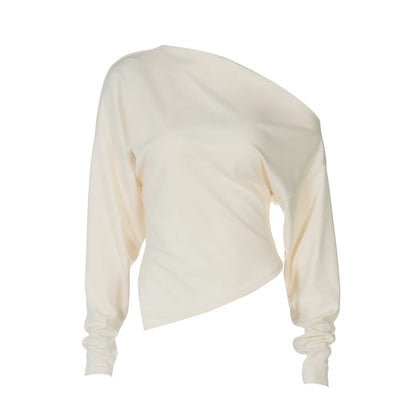 Women Casual Top Fashion Slim Slit Long Sleeve Pullover Top Sexy Strapless Pleated New Party Looks Top Female Streetwear