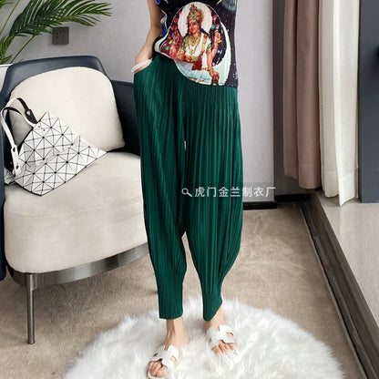 Miyake Life Pleated Pants Loose Harem Pants Women's Summer Thin Fashion Versatile Nine-minute Calf Pants