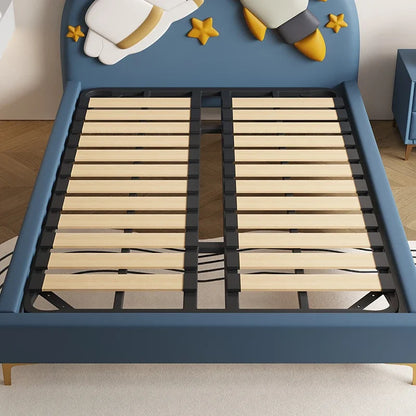 120 x 200 cm, blaues King-Size-Einzelbett, Doppelrahmen, luxuriös, 150 x 200 Heimpadder, Kinderbett, Kopfteil, zum Spielen auf einer Rutsche, Schlafzimmermöbel