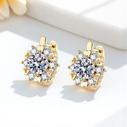Luxury Crystal Round Stone Snowflake Hoop Earrings For Women Gold Silver Color White Zircon Tiny Ear Buckle Wedding Jewelry Gift.