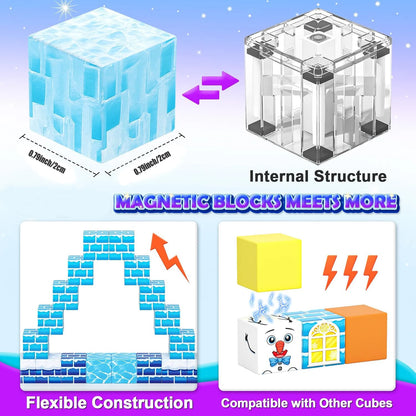 Magnetic Blocks Ice Castle Building Set Montessori Toddler STEM Sensory Toys Christmas Birthday Gift Educational Stacking Game.