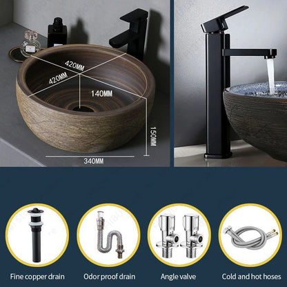 Braunes Keramikgefäß, Waschbecken, Waschtisch, Schüssel, ovaler Badezimmertisch, Waschbecken, Toilette, Balkon, Kunstbecken, über der Theke, Sockelwaschbecken