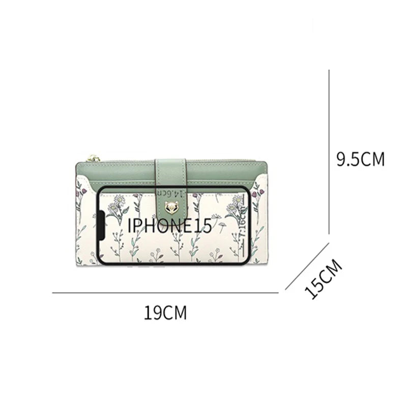 FOXER New Women's Long Wallet Fashion Multi-card Clutch Slot Card Holder Signature Versatile PU Floral Wallet Zipper Coin Purse.