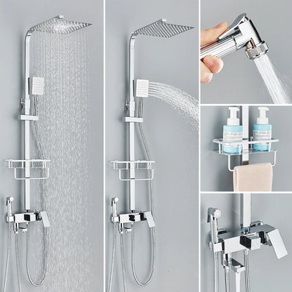 Rainfall Bathroom Shower Faucet Kit With Bidet Wall Mounted Stainless Steel Hot Cold Water Mixer Tap System With Rack,Tub Spout