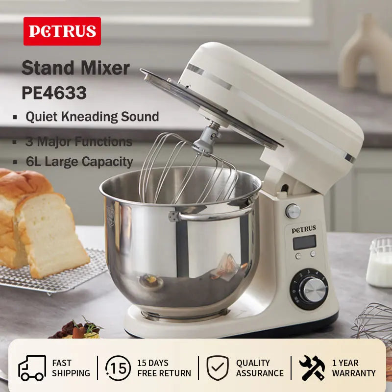 Petrus Stand Mixer Multifunctional Food Processor Heavy Duty Intelligent Kitchen Blender 800W 6L PE4633.