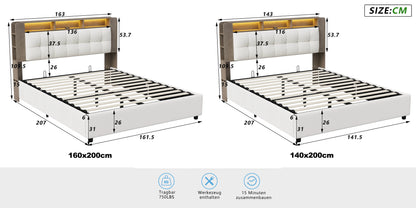 Lazyspace Samt-Rückenlehne, Holzlatten, hydraulisches Bett mit Bettkasten, Einzel- und Doppel-RGB-LED-Polsterbett, Bettrahmen