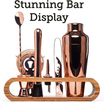 Cocktail Bar set Mixology Bartender Kit: 10-Piece Bar Tool Set with Stylish Bamboo Stand.