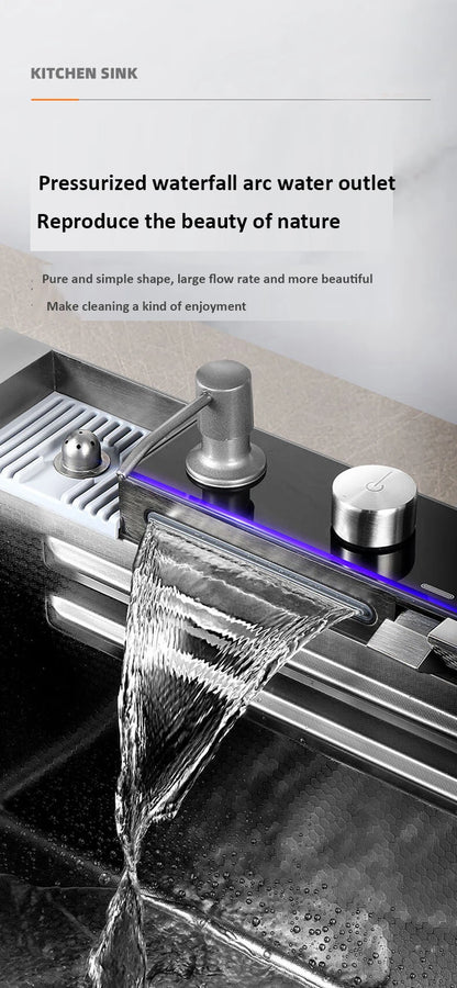 68x46cm Large Capacity Kitchen Sink Faucet Whale Waterfall Design Multifunctional Single Tank Home Appliance Fashionable