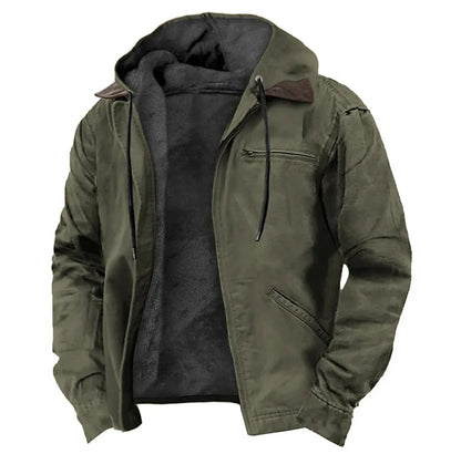 Winter New Men Casual Jackets Hooded Zipper Pocket Fashion Solid Color Fleece Warm Outerwear Male Outdoor Hooded Hoodie Coats.