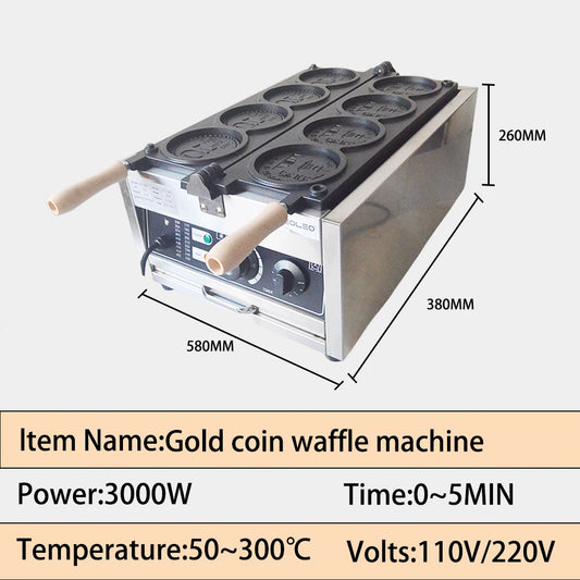 XEOLEO Commerical 4PCS Korean Coin Waffle Maker 3000W Non-stick Coating Gold Coin Bread Waffle Making Maker Electric/Gas.