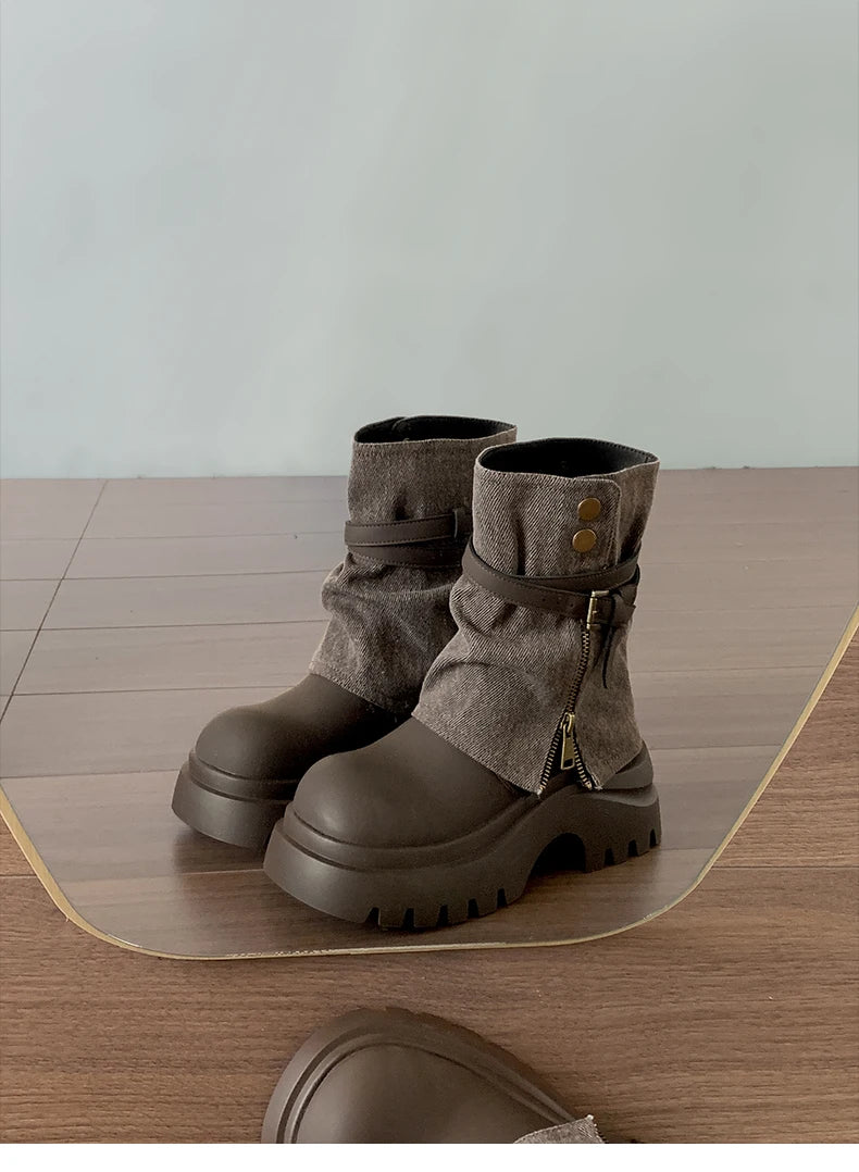 Winter Punk Style Women Ankle Boots Fashion Belt Buckle Shoes Ladies Concise Chunky Platform Heel Short Booties Zapatos De Mujer