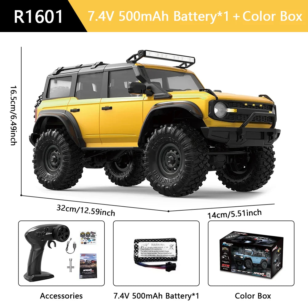 HB R1601 RC Car 1:16 2.4G 4WD Off-Road Remote Control Cars with LED Crawler Trucks Climbing Vehicle Model Toys for Kids Adult