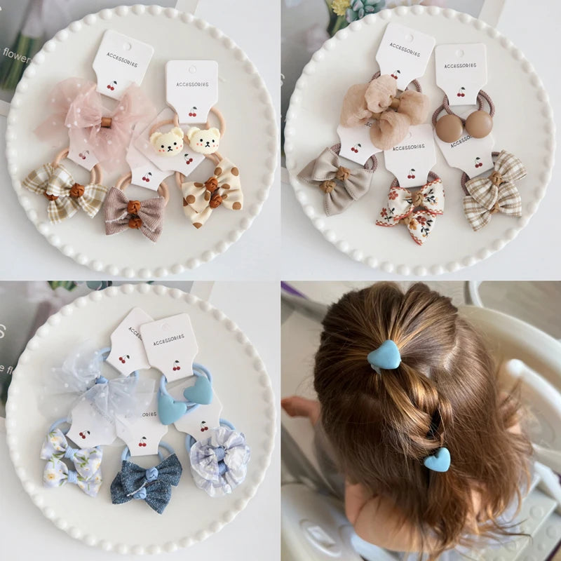 10Pcs/Lot, Elastic Hair Bow Clips for Children, Children's Headwear Hair Accessories for girls, Cute Hair ties, Lovely Hair Rope.
