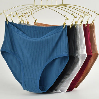 1pc Women's Cotton High Waist Panties – Vertical Stripe Plus Size Underwear Breathable Solid Lingerie Shorts Simple Lady Briefs.