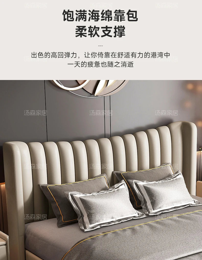 Hohes Kopfteil, Doppelbettgestell, schlichtes Holz, elegantes Queen-Size-Bett, Einzelbettgestell, Nachttische, Aufbewahrung, Cama Moderno Lujo-Möbel