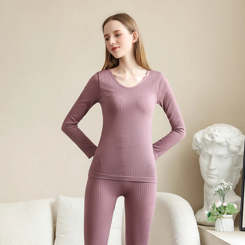 Frauen Thermo Unterwäsche Winter Langarm Winterkleid ung nahtlose Thermo Unterwäsche Intim Set Frau dicke 2 Stück Nachtwäsche.
