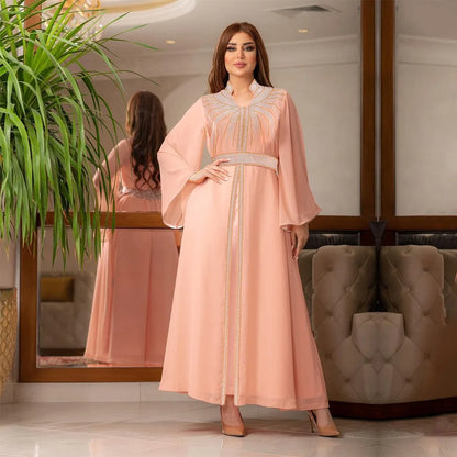 Arabische Robe Mode Nahen Osten Muslimischen Kaftan Dubai Hot Fix Diamant Party Abendkleider für Frauen Kerb Stehkragen Vestidos