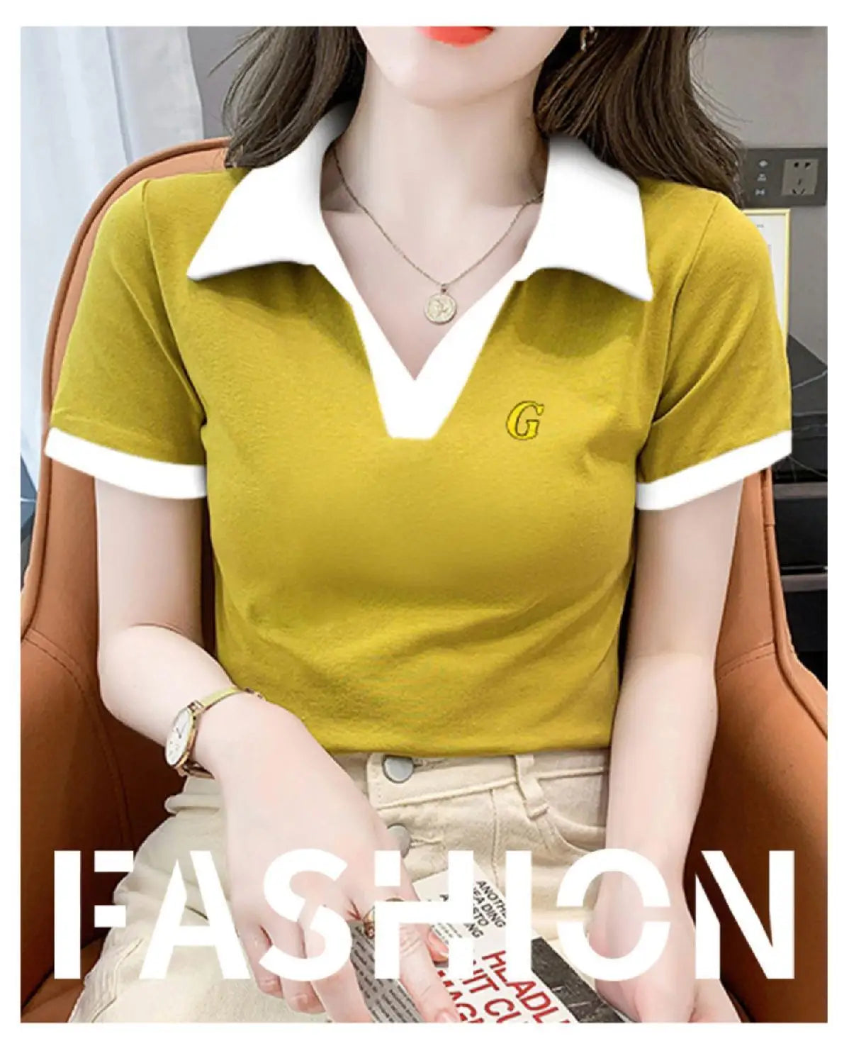 Women's Polo Shirts Slim Female Tee Plain Graphic T-shirts Embroidery Polyester Y2k Fashion Aesthetic Basic Synthetic Luxury New.