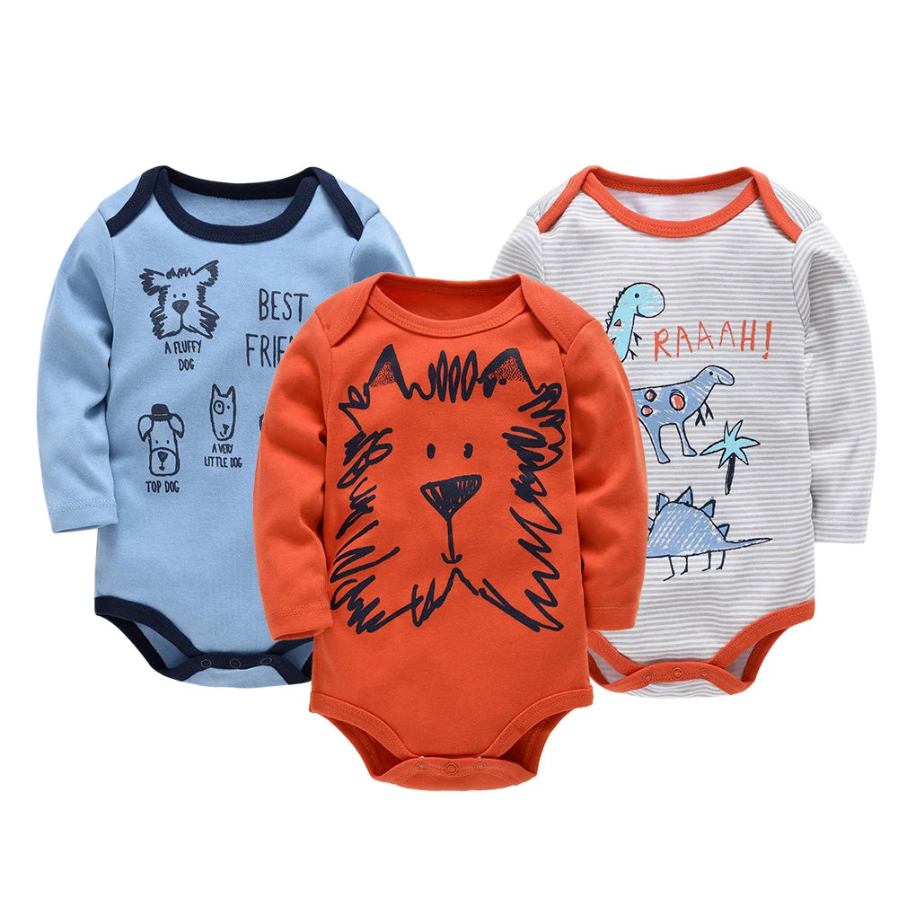 3 Teile/satz Baby Jungen Kleidung 100% Baumwolle Kinder Overall Langarm Niedlichen Elefanten Druck Babyspielanzug Neugeborenen Body Für 0-24 M.