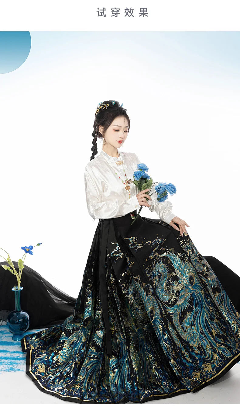 Original Dragon Phoenix Woven Gold Skirt Ma Mian Skirt Han Fu Makeup Hua Ming Ma Mian Skirt Women's Spring 2024 Chinese HANFU.