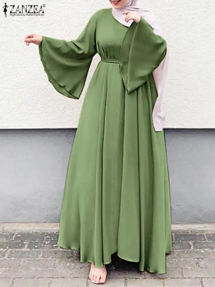 Frauen Lerisure Muslimischen Lange Kleid Übergroßen Vestidos ZANZEA 2023 Sommer Frühling Flare Ärmeln Soild Weibliche Türkische Robe Abaya.