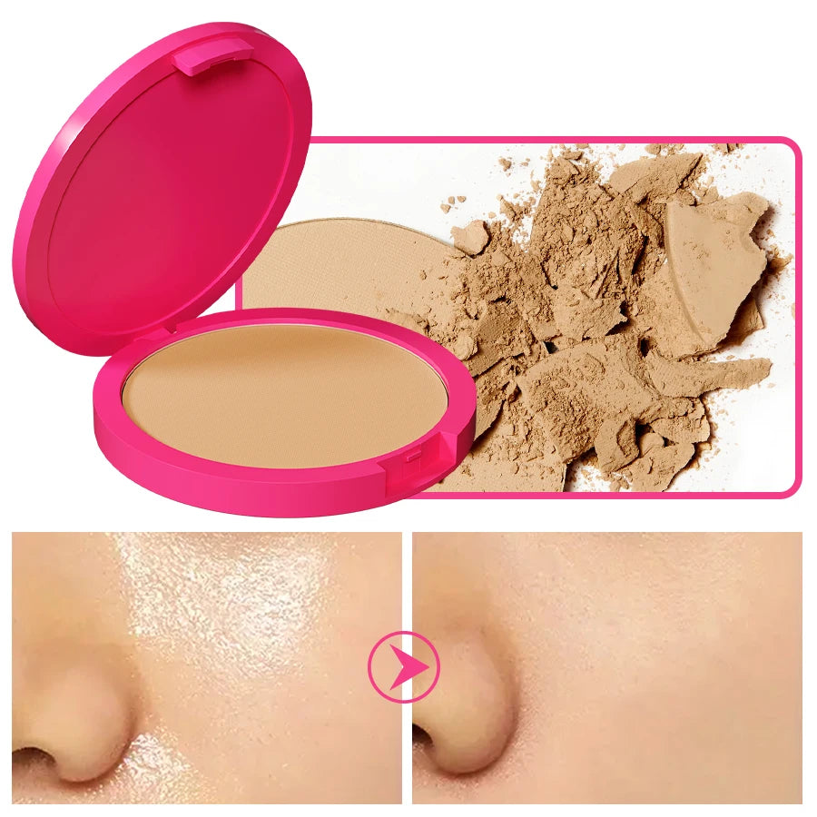 Natural Matte Pressed Powder Oil Control Brighten Whitening Face Base Foundation Compact Concealer Makeup Cosmetics.