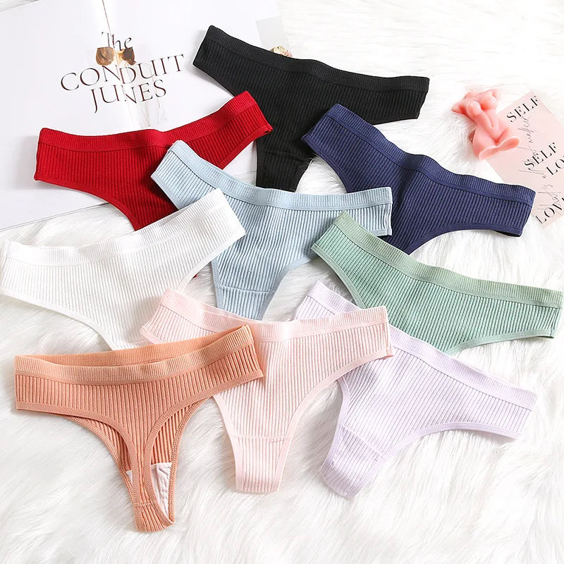 4Pcs Women's Panties Fashion Striped Thongs Soft Cotton Underwear Ladies Sexy Lingerie Sports Breathable G-Strings Cozy T-Back.