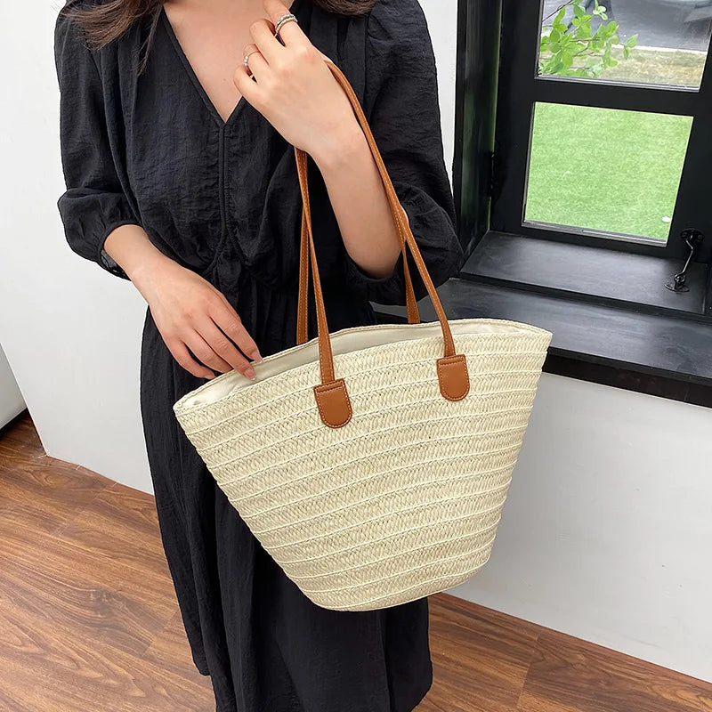 Women's Large Capacity Shoulder Bag Summer Straw Woven Basket Handbag Fashion Female Luxury Designer Beach Bag Bali Shopper Tote.