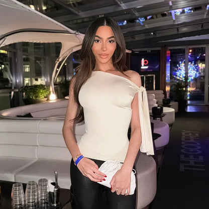 Sexy Asymmetrical Shoulder T-Shirt Women's Versatile Strapless Top Summer New Arrival Polyester Fiber One-Shoulder Sleeveless.