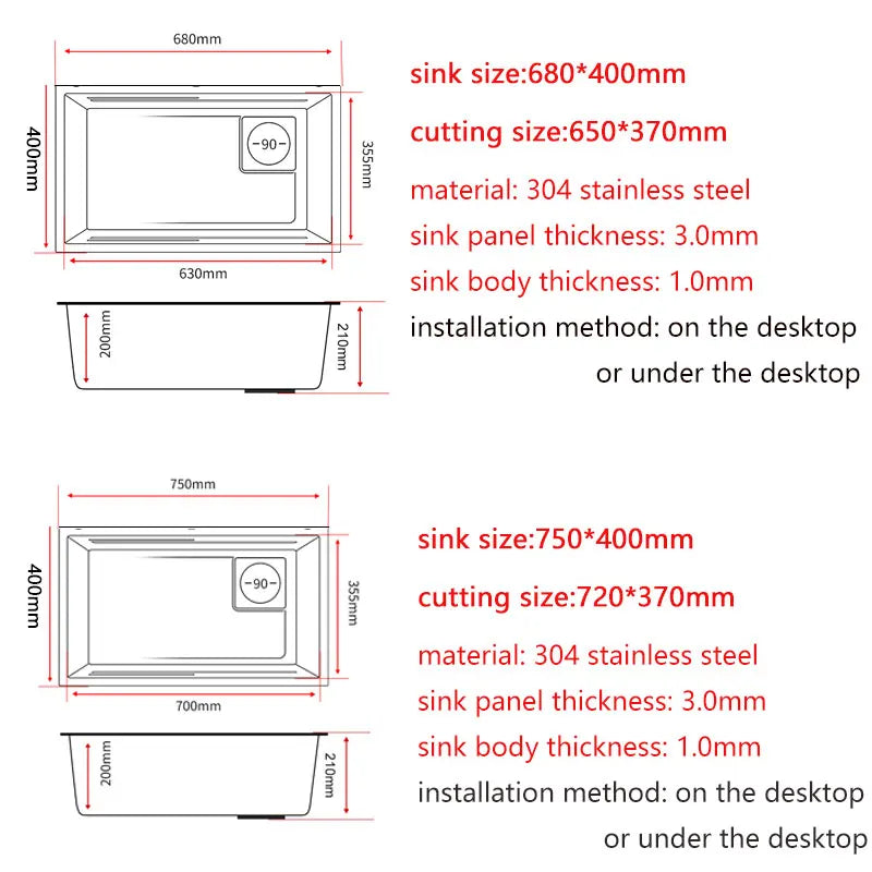 Unterbau-Küchenspüle aus Edelstahl 304, obermontierte Waschbecken mit Wasserfall-Wasserhahn, multifunktionales Einzelwaschbecken