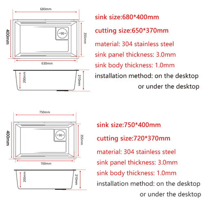 Unterbau-Küchenspüle aus Edelstahl 304, obermontierte Waschbecken mit Wasserfall-Wasserhahn, multifunktionales Einzelwaschbecken