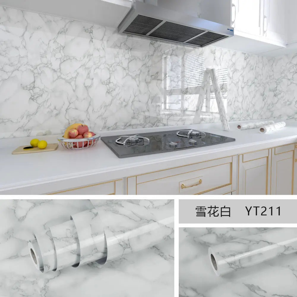 80cm Marble Waterproof Wallpaper for Kitchen Cabinets Bathroom Decor Kitchen Foil Renovation Self Adhesive Oil Proof Stickers