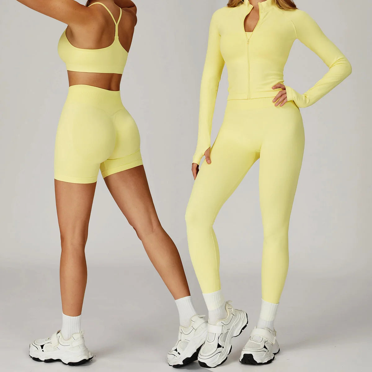 2PCS Yoga Suit Sports Set Women Gym Set Woman Tracksuit Running Workout Long Sleeve Sports Shirt Shorts and bra set Sport Outfit.