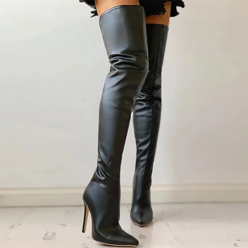 Women Over The Knee Boots Female Zip Sexy Black Long Boots Woman Thin Heel Ladies Pointed Toe Party Boots Women's Autumn Shoes88.