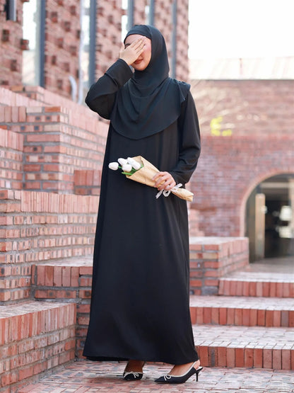 Modest Hooded Prayer Dress Muslim AbayasFull Sleeve One-piece Kaftan Women Ramadan Jilbabs Hijab Dresses Islamic Clothing.