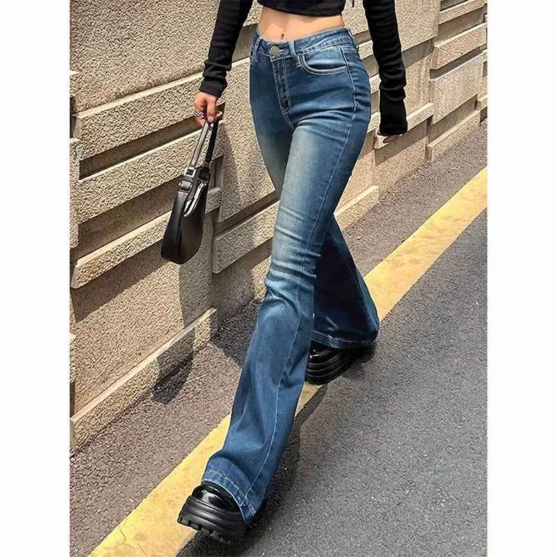 2025Mädchen Concise Ins Hohe Taille Ausgestellte Jeans Weibliche Stretchy Bootcut Denim Hosen Frauen Einfarbig Dünne Schlaghosen