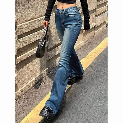 2025Mädchen Concise Ins Hohe Taille Ausgestellte Jeans Weibliche Stretchy Bootcut Denim Hosen Frauen Einfarbig Dünne Schlaghosen