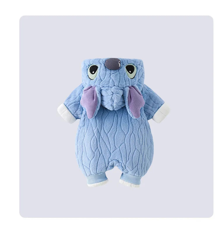 MINISO Stitch Winter Baby Verdickte Gepolsterte Baumwolle Kletterkleidung Niedlicher Säuglingsbodysuit Warmes Ausgehen Outfit Kawaii 0-1 Jahre.