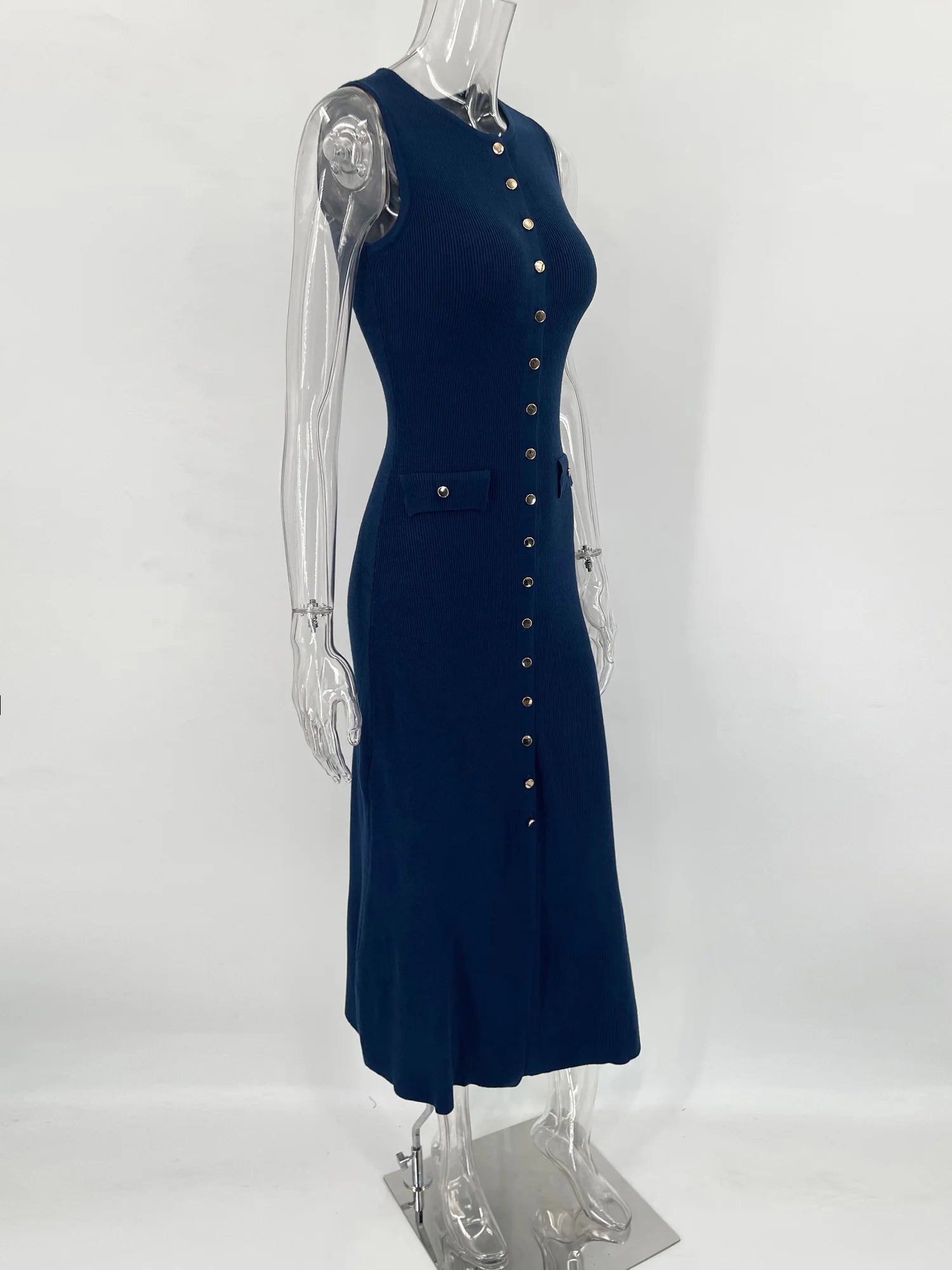Tossy Strick-Maxikleid mit gerippter Strickjacke, weiblich, hohe Taille, schlanke Tasche, ärmellos, elegantes Partykleid, Damen-Strickwaren, langes Kleid.
