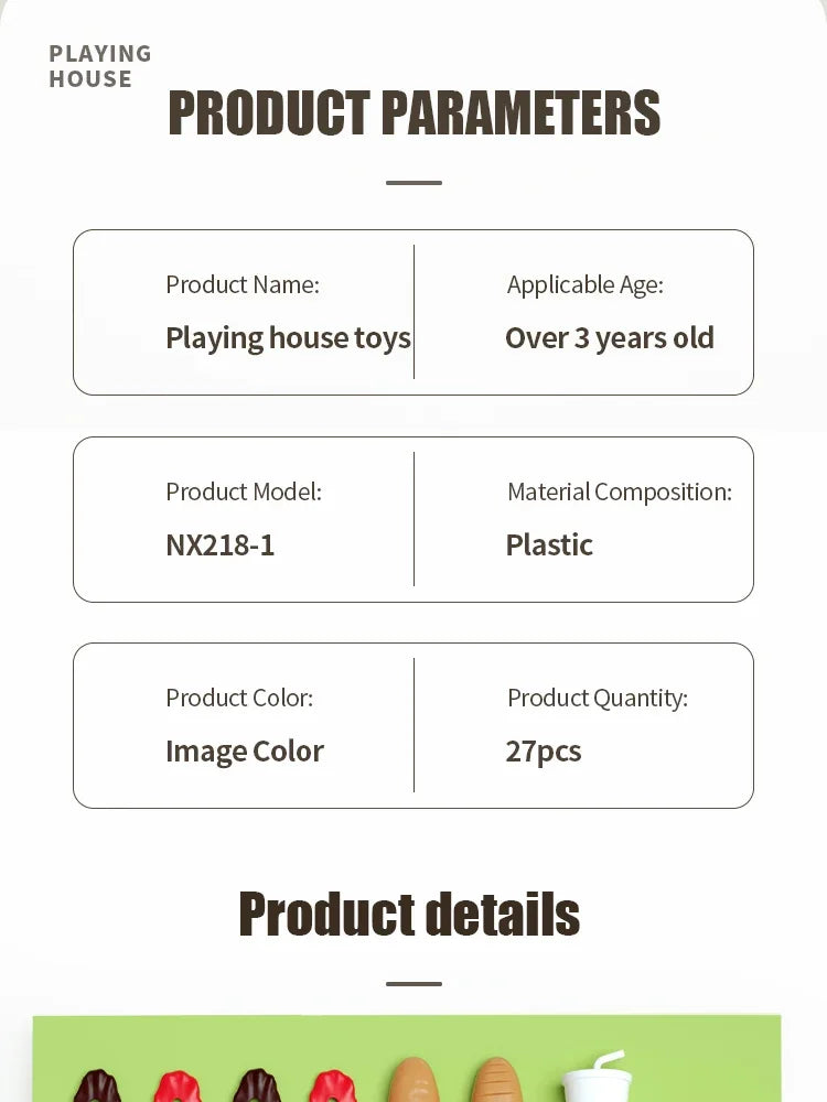 9 PCS Set Detachable Plastic Snack Hamburger Pretend Toy Kids Kitchen Play House Food Toy.